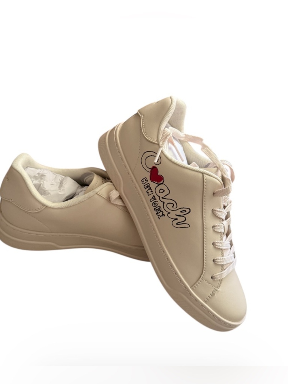 Women’s Coach White Leather Sneakers with Heart Logo